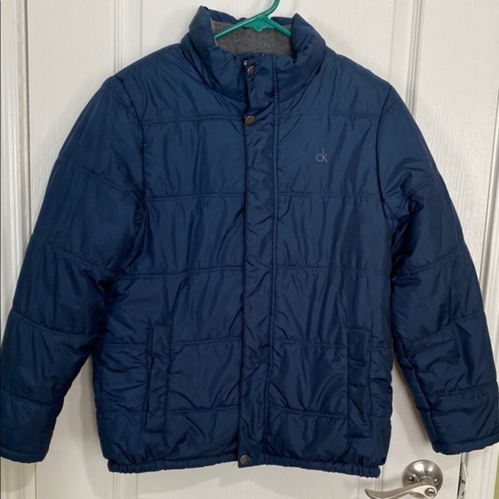 Calvin Klein Blue Quilted Puffer Jacket with Full-Length Zipper